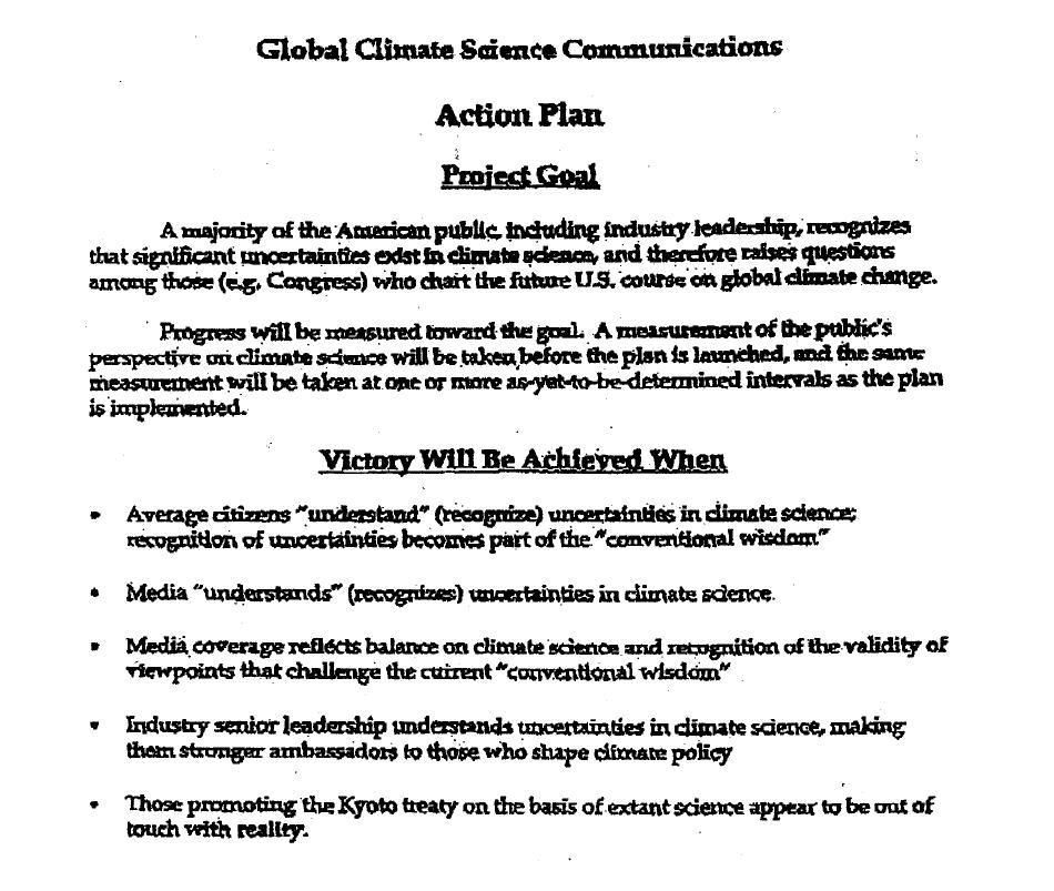 Excerpt from a 1998 American Petroleum Institute document called the Global Science
