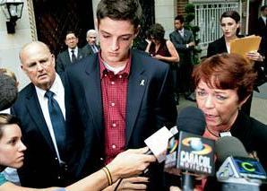 Stansell's father Gene (left), son Kyle and mother Lynne spoke with reporters outside the Colombian ambassador's