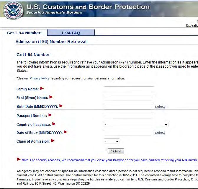 Immigration Survival Guide I-94 Record: Electronic Record If you entered the US by air or sea after April 30,