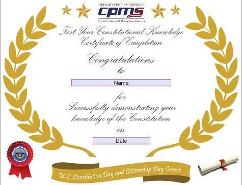 Quizzes and Games Quiz: Test Your Constitutional Knowledge D-Link Image of the Certificate of Completion for Test your Constitutional