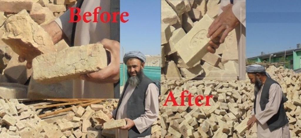 Local volunteers prevent use of low quality bricks in construction of a school in Balkh province.