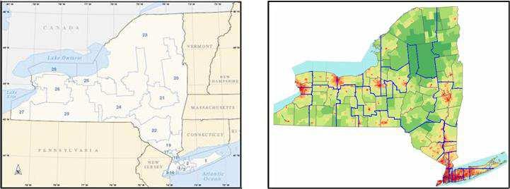 Figure 12: Comparison With Current Districts 1. The shape of most districts are rectangular satisfying the retirements of the simplicity. 2.