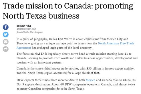 Mike Rawlings are the Mayors of Fort Worth & Dallas Note: This includes impacts from trade losses with both Canada