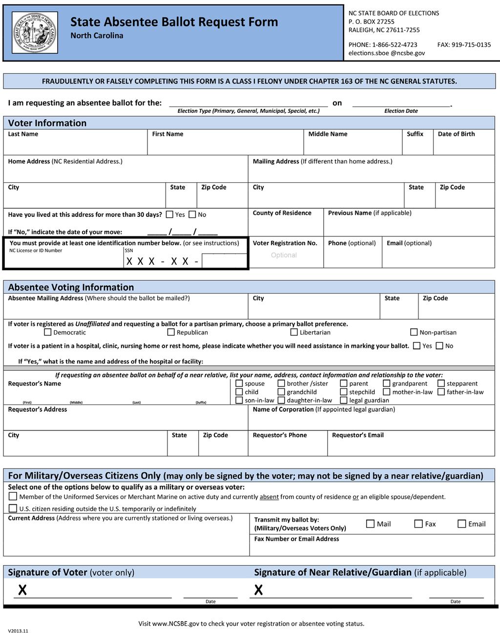 State Ballot Request Form SUBMIT THE FORM This form must be submitted to