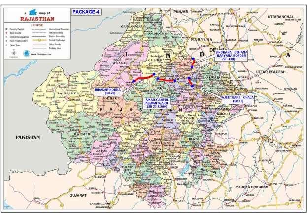 4 12. Bikaner district is bounded by by Ganganagar District to the north, Hanumangarh District to the northeast, Churu District to the east, Nagaur District to the southeast, Jodhpur District to the