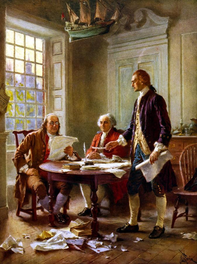 Document 3 Use the image below to answer the following questions: Writing the Declaration of Independence, John Leon Gerome Ferris, c. 1921 9.