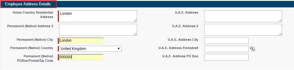 9. Fill in the Employee Address Details mentioning the address details inside the UAE and