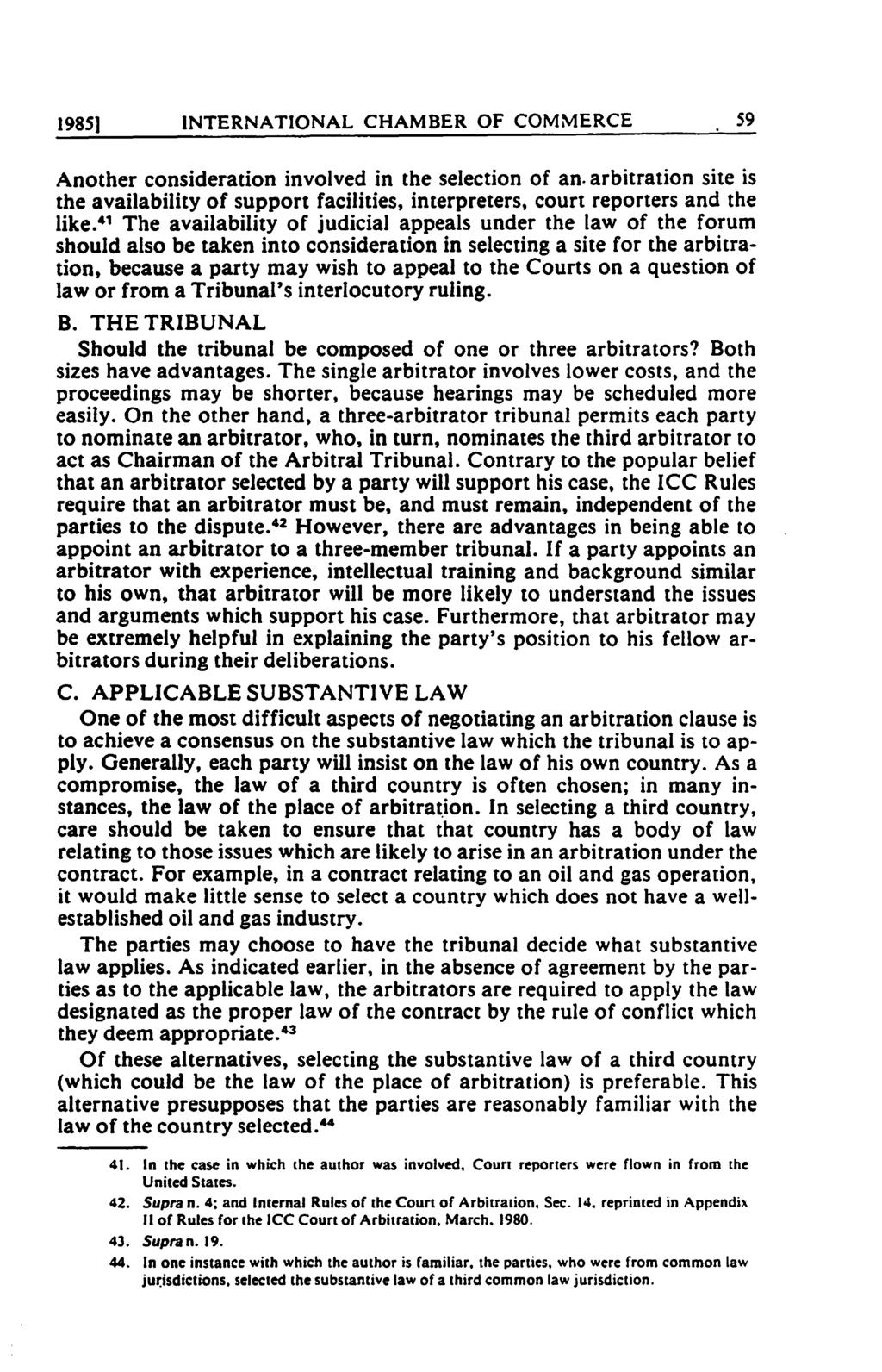 1985) INTERNATIONAL CHAMBER OF COMMERCE 59 Another consideration involved in the selection of an.