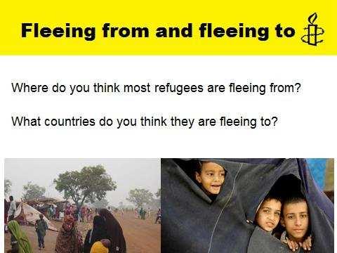 Slide 12: Fleeing from and fleeing to This slide seeks to address the myth that refugees only flee to developed countries. You may choose to do the following: 1.
