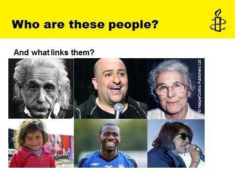 Slide 2: Who are these people? When delivering training, begin your presentation with slide 2; this slide displays some familiar faces from popular culture, all of whom are refugees.