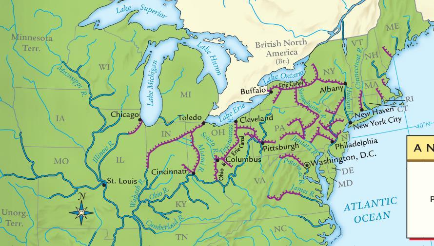 Many states built canals to link the East and West The first