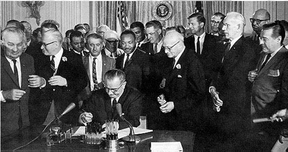 passed and $10 billion in cuts took effect In July of 1964, LBJ pushed the Civil Rights Act through Congress The Act prohibited