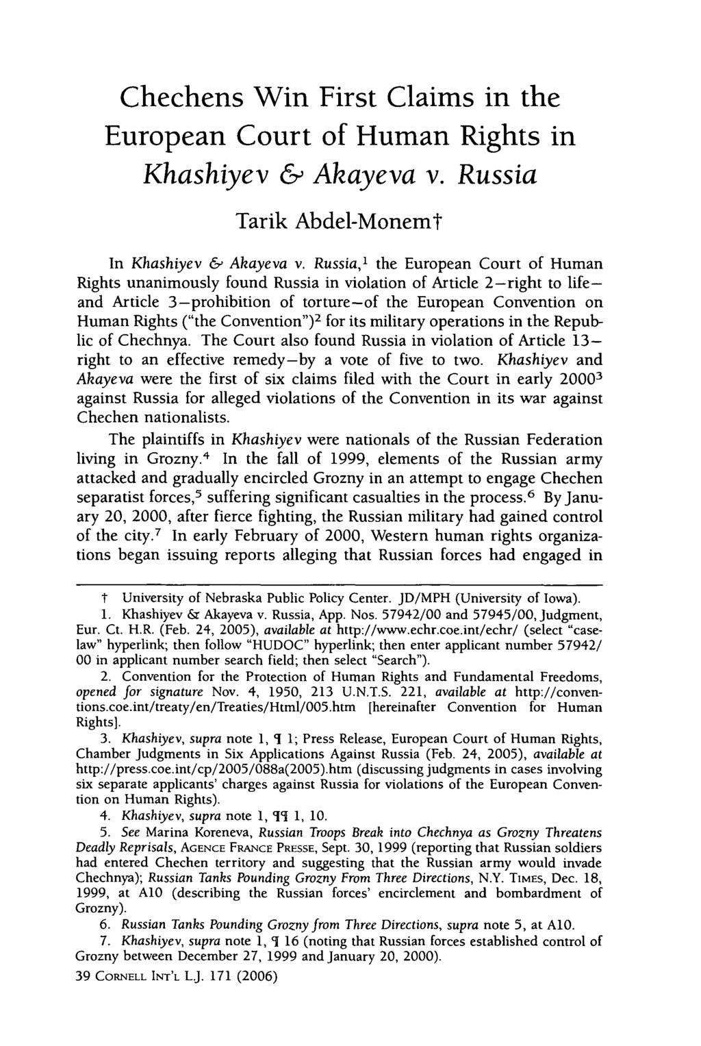 Abdel-Monem in Cornell International Law Journal (2006) 39. Copyright 2006, Cornell University. Used by permission.