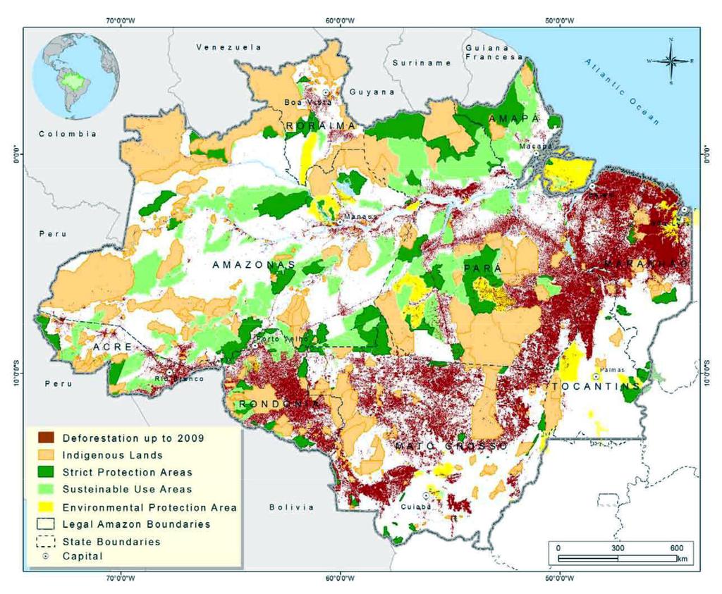Deforestation and Protected Areas in the Brazilian Amazon up to 2009: Source: Veríssimo, et al, 2011 IMAZON/ISA According to Veríssimo et al (2011) there is, in fact, much less difference in
