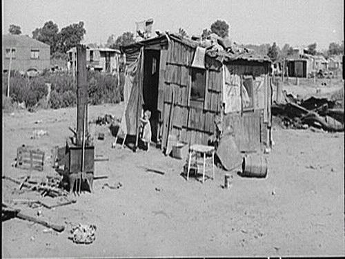 Hoovervilles Shanties or shacks where the homeless