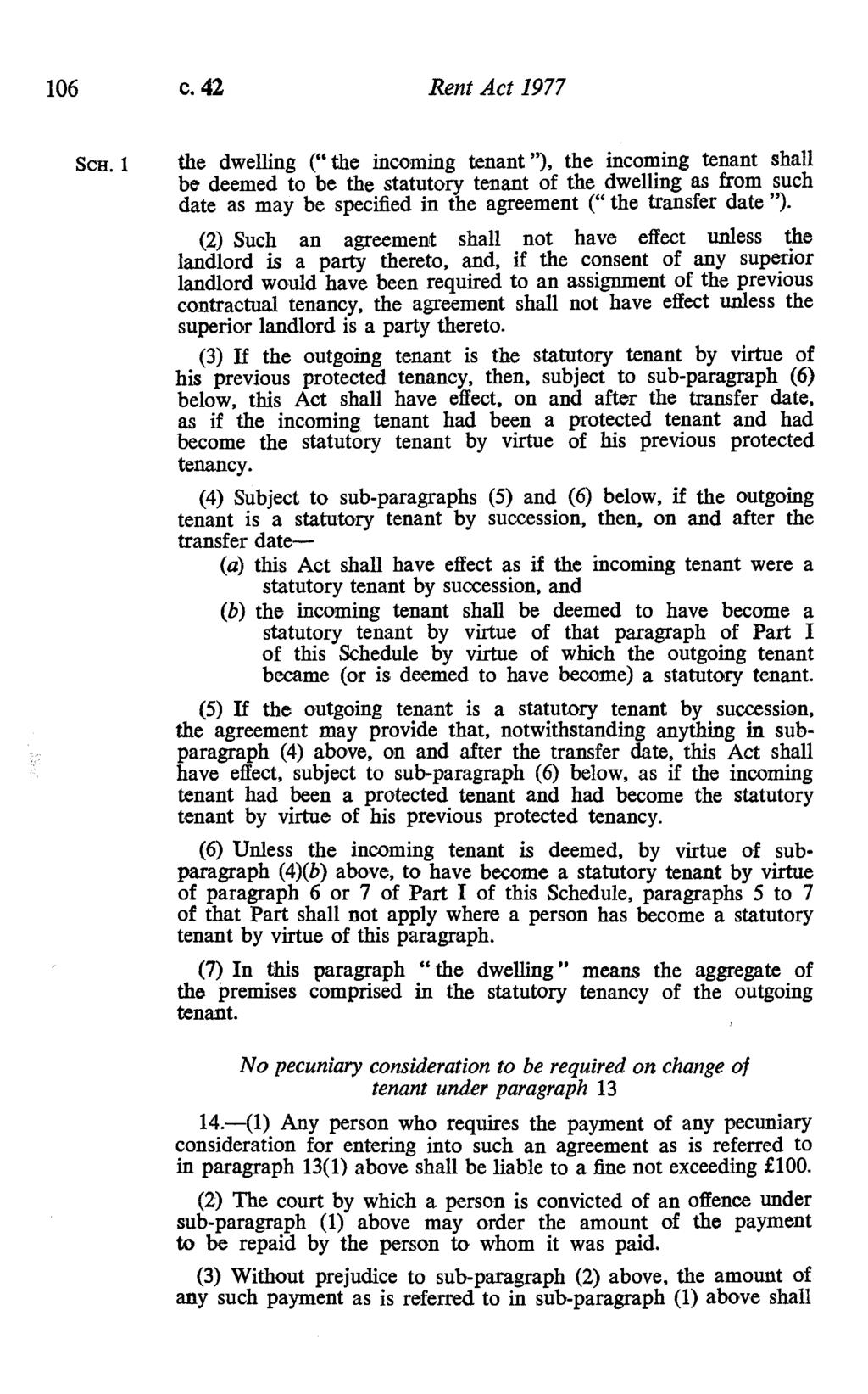 106 c. 42 Rent Act 1977 Sca.