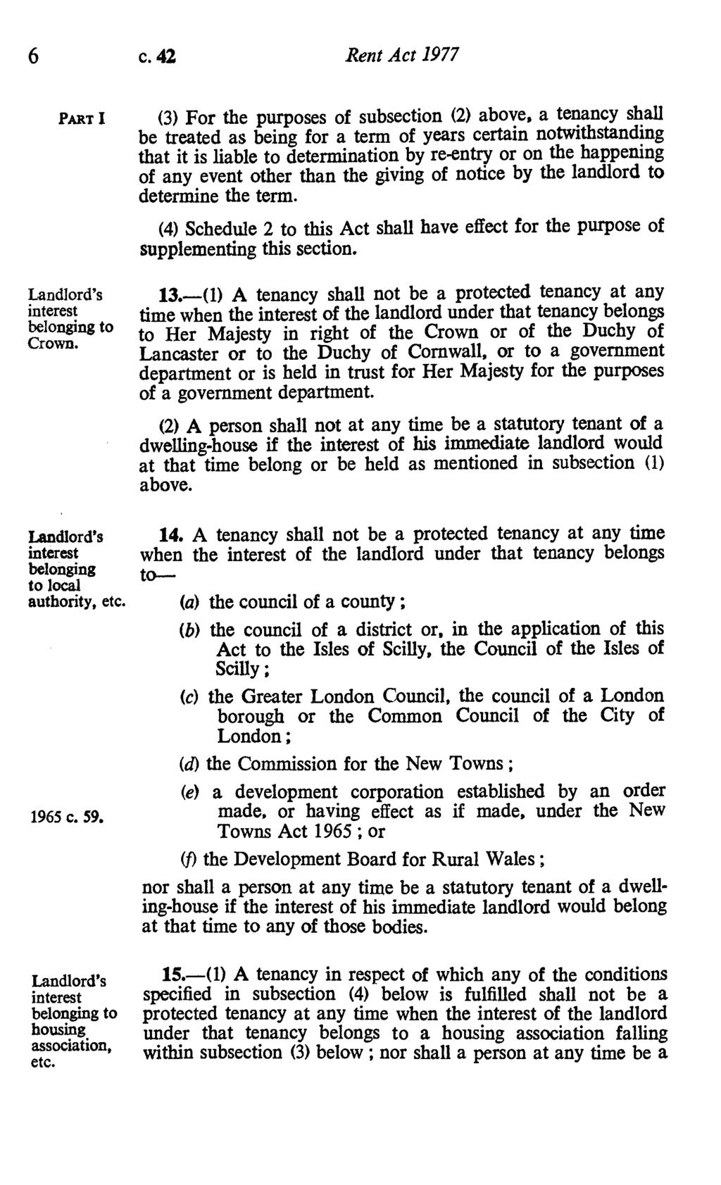6 c. 42 Rent Act 1977 PART I Landlord's interest belonging to Crown.