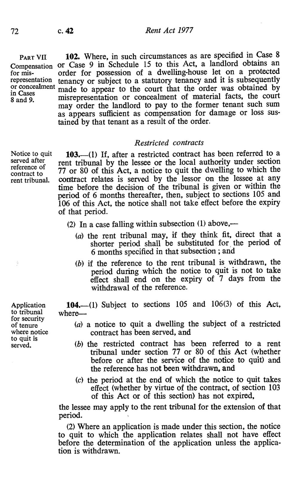 72 c.42 Rent Act 1977 PART VII 102.