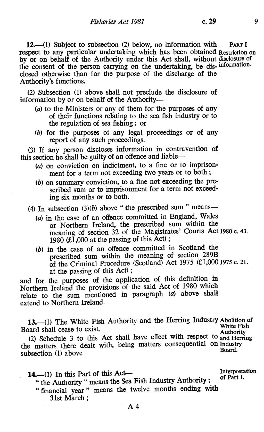 Fisheries Act 1981 c. 29 9 12.