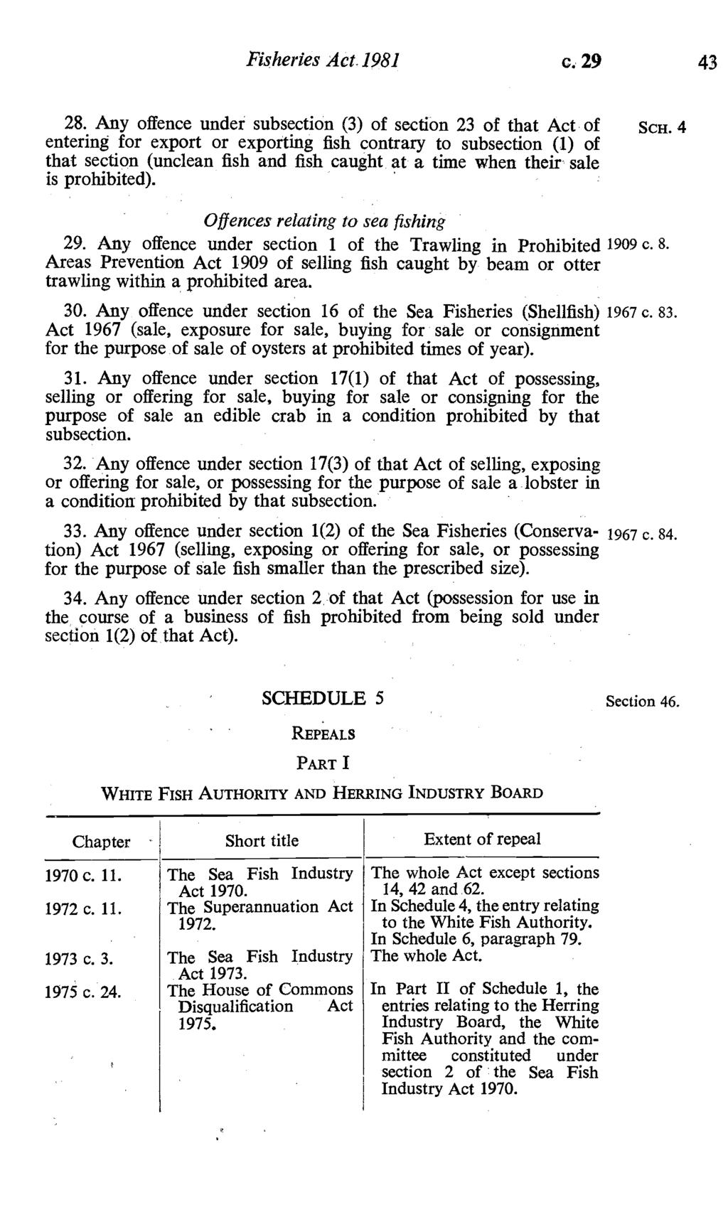 Fisheries Act. 1981 c. 29 43 28.