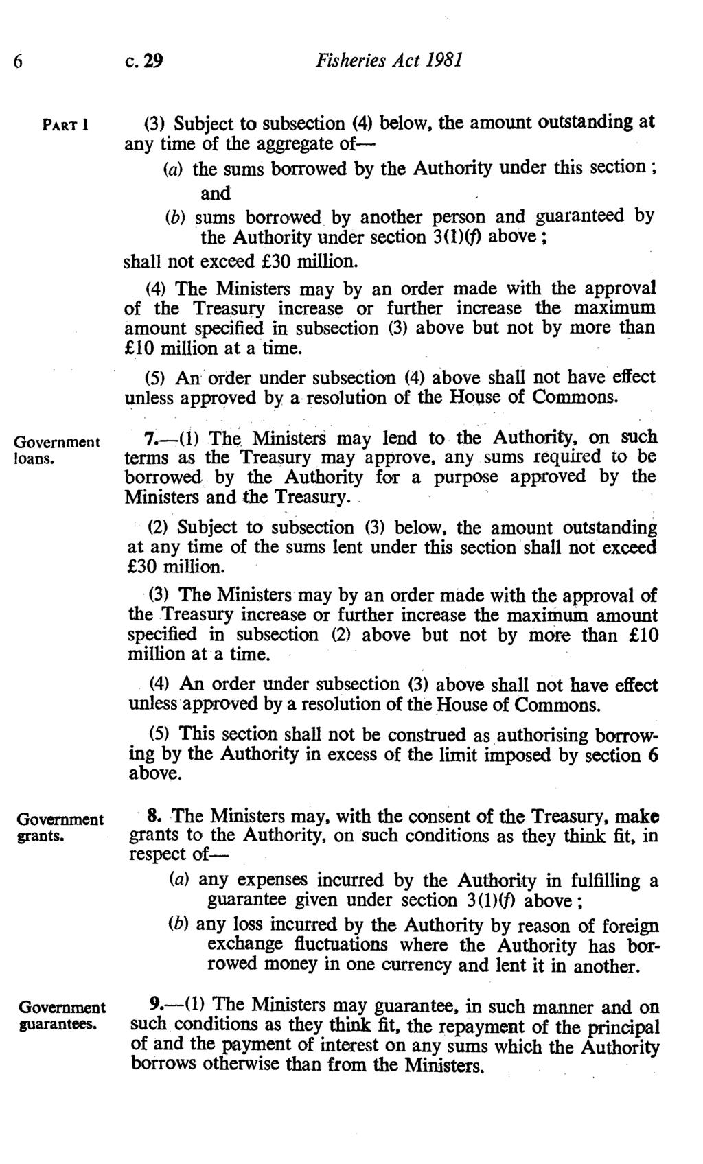 6 c. 29 Fisheries Act 1981 PART 1 Government loans. Government grants. Government guarantees.