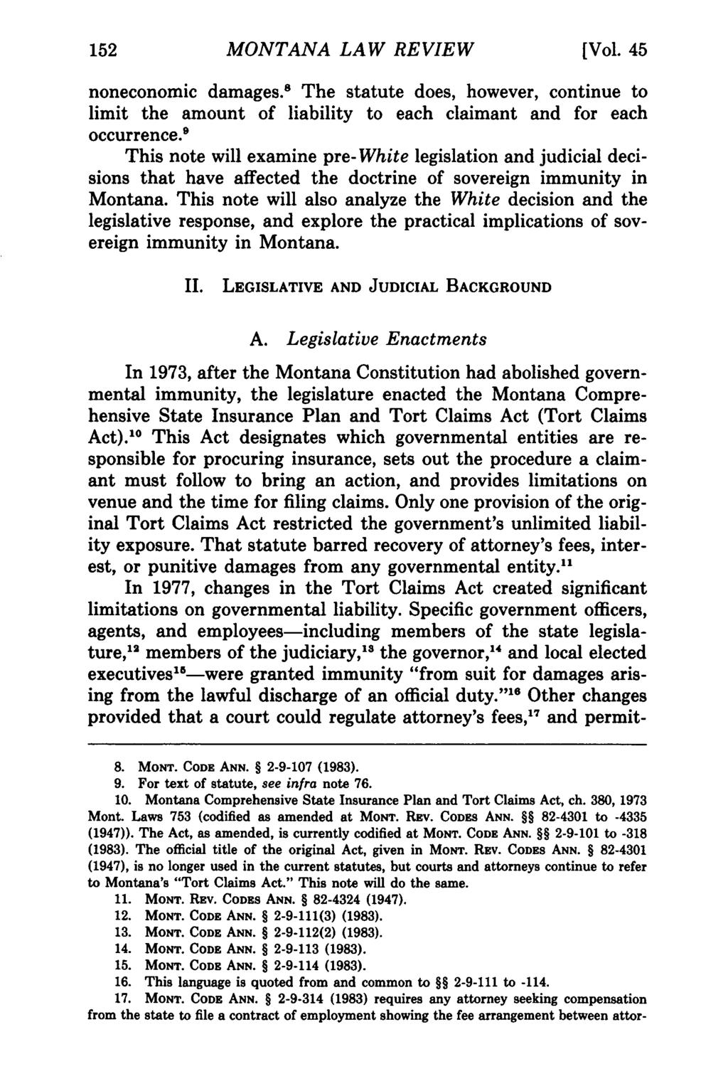 Montana Law Review, Vol. 45 [1984], Iss. 1, Art. 7 MONTANA LAW REVIEW [Vol. 45 noneconomic damages.