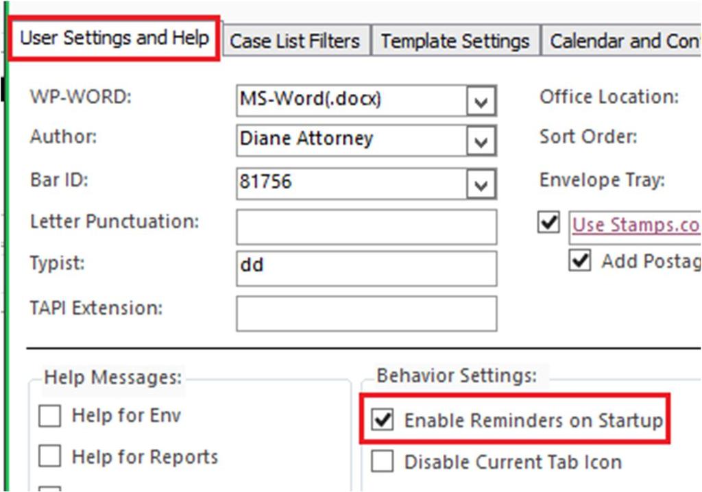 User Tools > Default Values > User Settings and Help: We recommend selecting Enable Reminders on