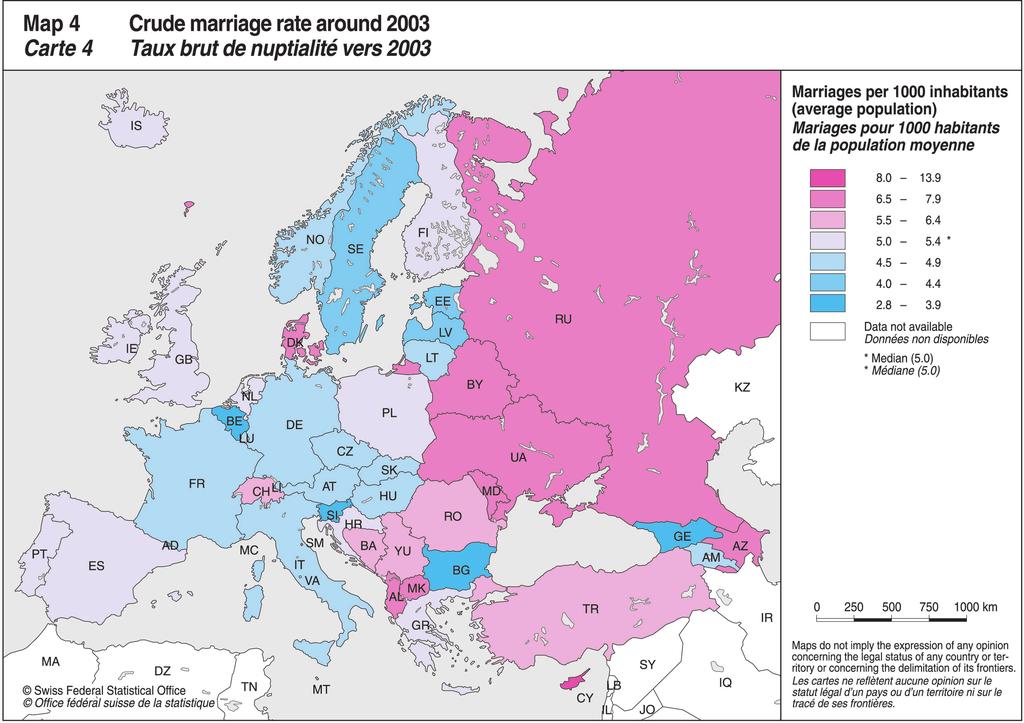 Introduction Figure 7 Ten highest and ten lowest total female first marriage rates (below age 50) in Europe, 2002 Cyprus Malta TFYR Macedonia