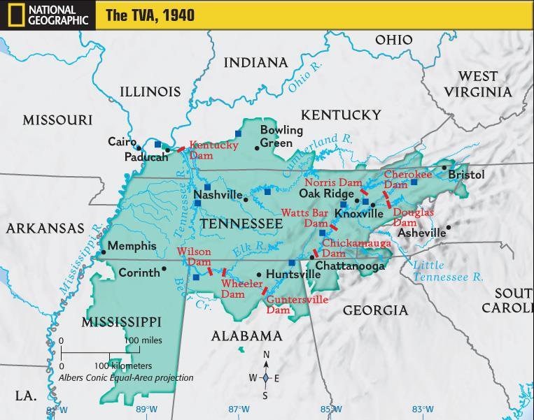 In 1933 the Tennessee Valley Authority (TVA) was created as part of Roosevelt s New Deal to control floods and bring electricity to rural America The TVA