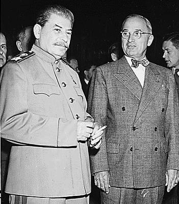 ORIGINS OF THE COLD WAR United States President Harry Truman and Soviet Union dictator Josef Stalin disagreed on how Germany and Eastern Europe should be controlled after WWII.