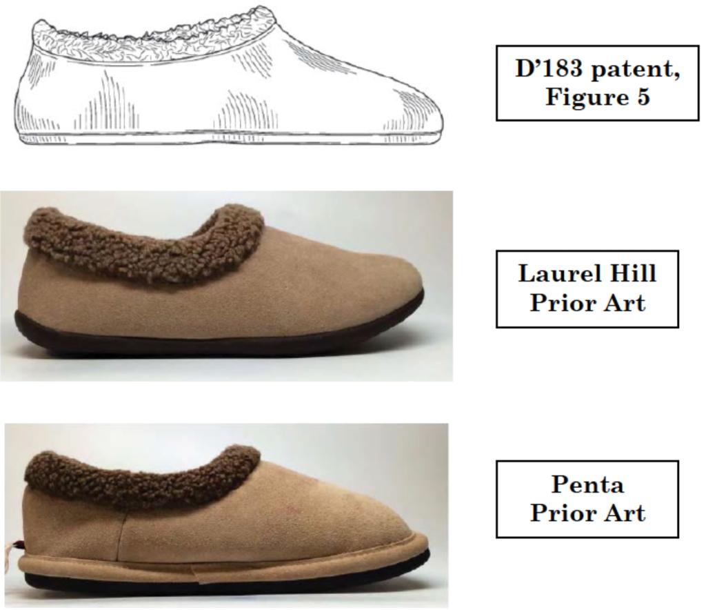a structured body, a soft-looking fluﬀ surrounding the opening of the slipper, and a sole that appears durable and fairly thick.