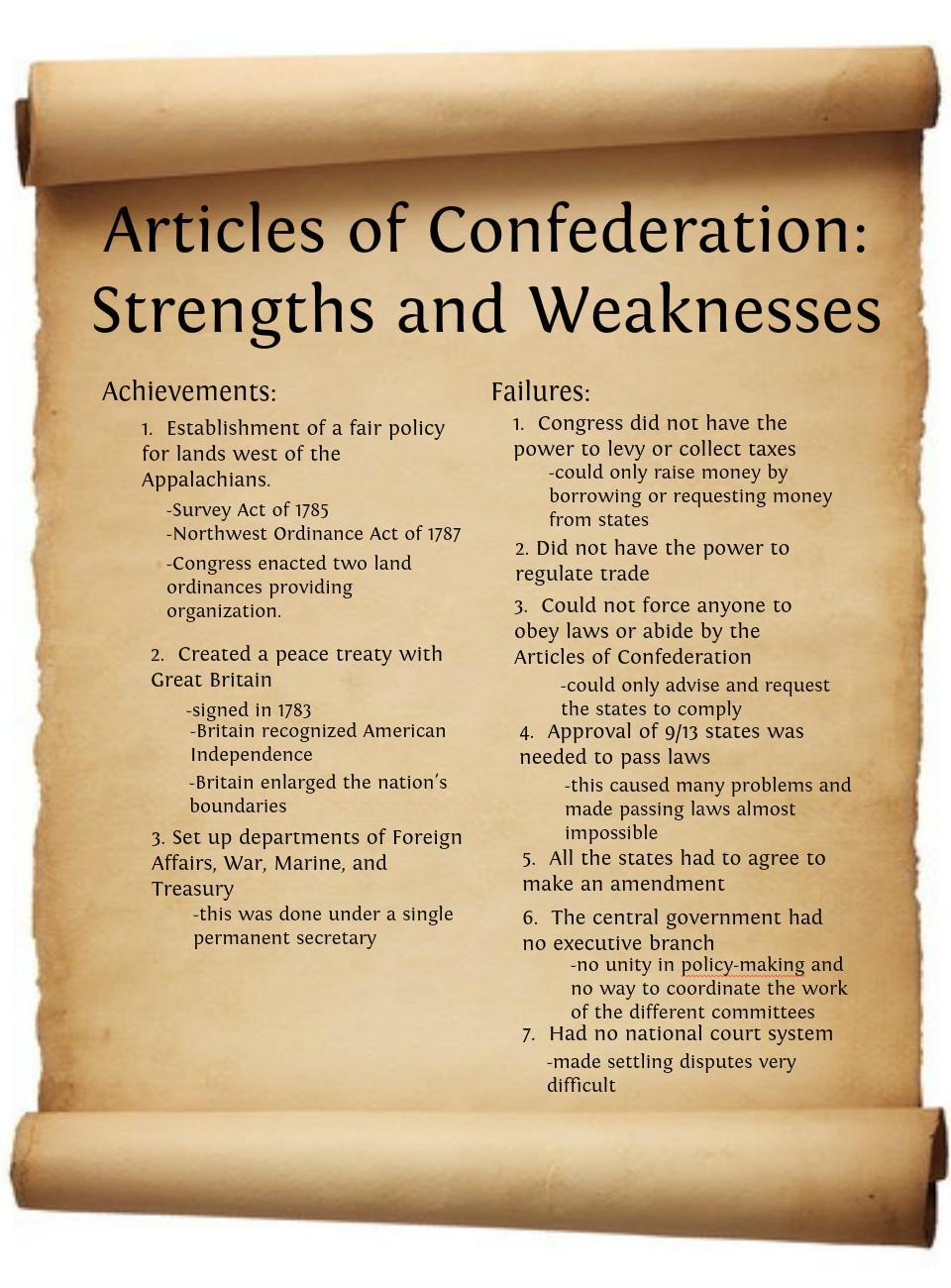 Articles Of Confederation New American government Gave more power to states than the