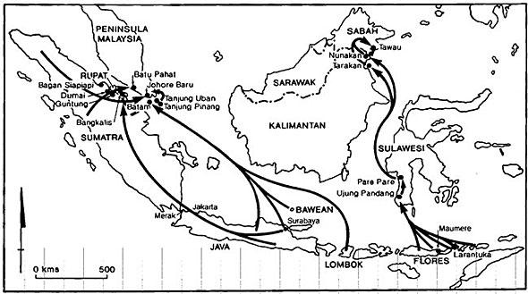 Balik Papan from where they then go to Tarakan, Nunukan, and to the border at Tawau in Sabah (see Figure 1) (Mantra, 1998, 1999).