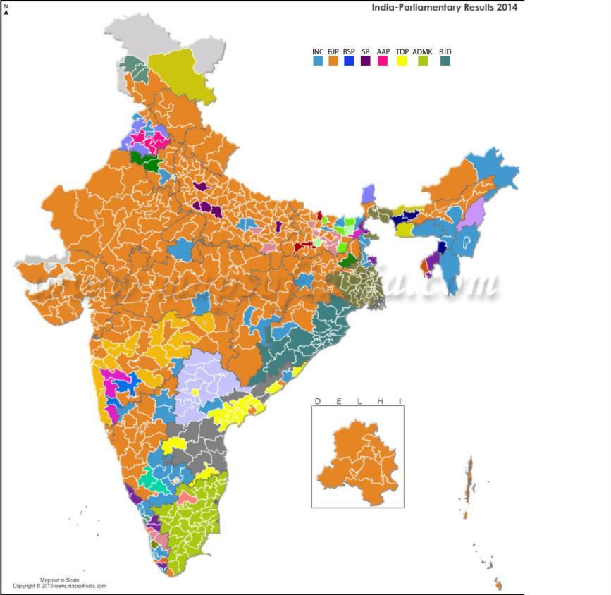 India's 2014 legislative elections 1.2 Map showing election results Source: www.mapsofindia.