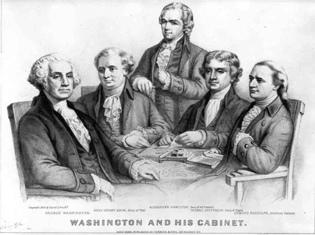 THE CABINET The First Presidential Cabinet Secretary of State Thomas Jefferson Secretary of War Henry Knox Secretary of Treasury Alexander Hamilton Attorney General Edmund
