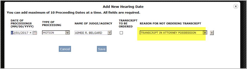 hearing dates. Transcripts should not be ordered separately with the transcript office.