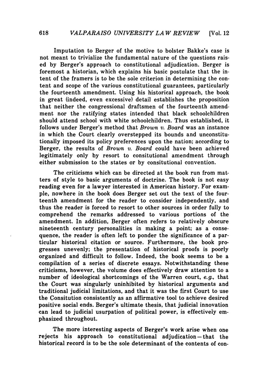 Valparaiso University Law Review, Vol. 12, No. 3 [1978], Art. 6 618 VALPARAISO UNIVERSITY LA W REVIEW [Vol.