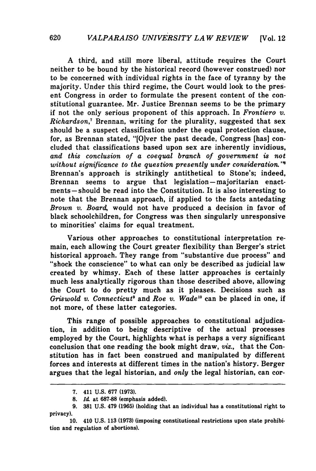Valparaiso University Law Review, Vol. 12, No. 3 [1978], Art. 6 620 VALPARAISO UNIVERSITY LAW REVIEW [Vol.