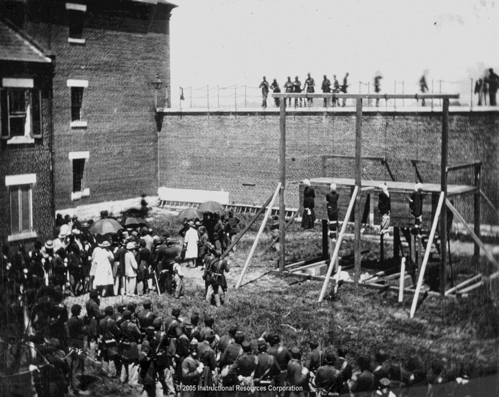 The executions of Lewis Paine, George Atzerodt, David Herold, and Mary Surratt for their roles in the conspiracy to assassinate President Lincoln.