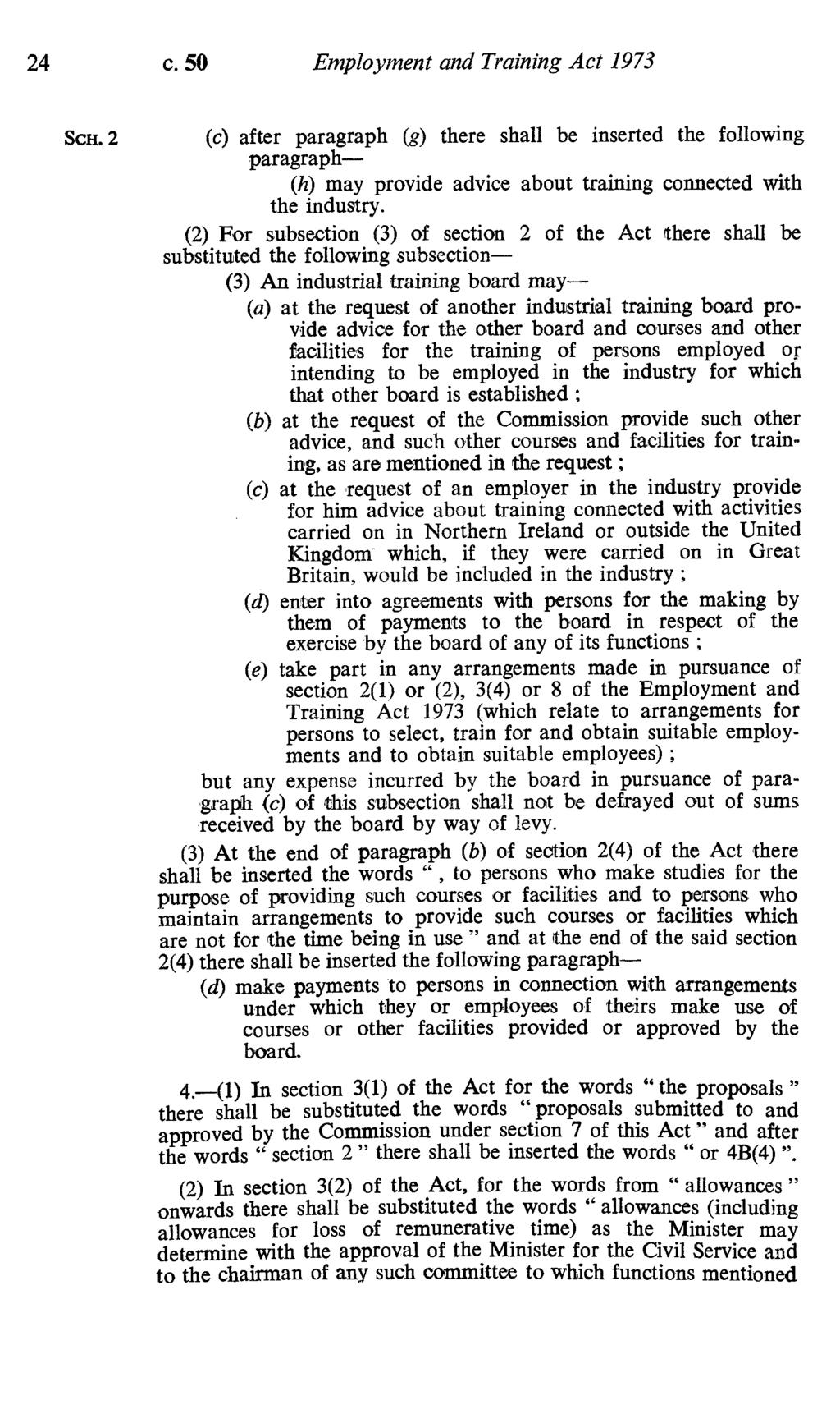24 c. 50 Employment and Training Act 1973 Scx.2 (c) after paragraph (g) there shall be inserted the following paragraph- (h) may provide advice about training connected with the industry.