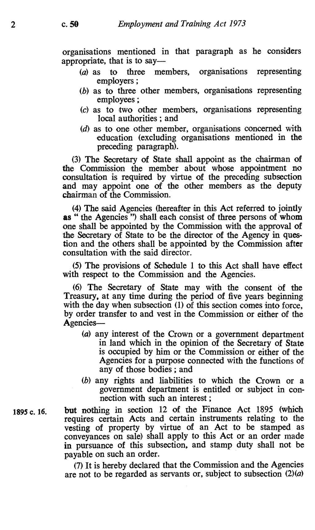 2 c. 50 Employment and Training Act 1973 1895 c. 16.