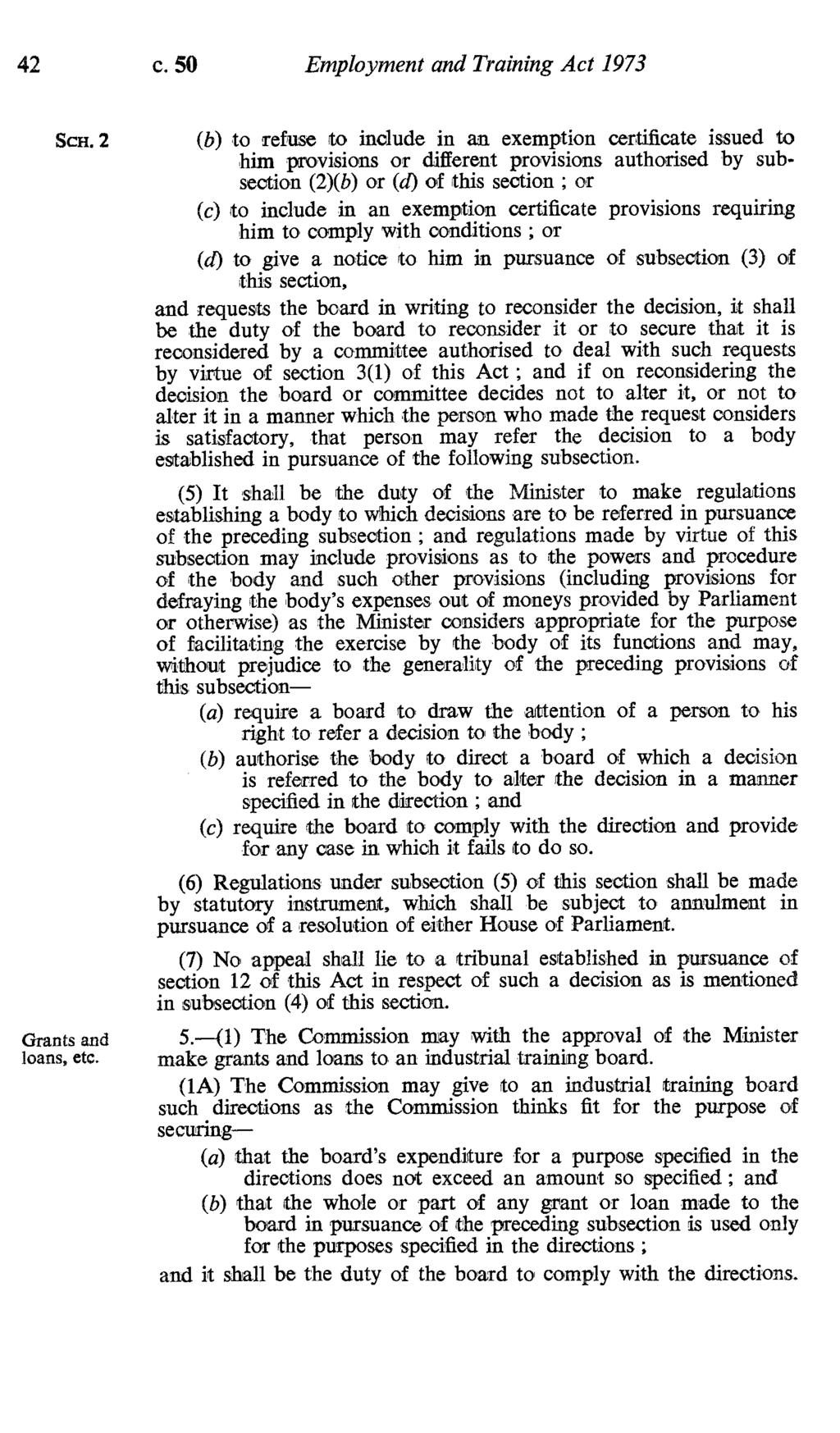 42 c. 50 Employment and Training Act 1973 Scx.2 Grants and loans, etc.