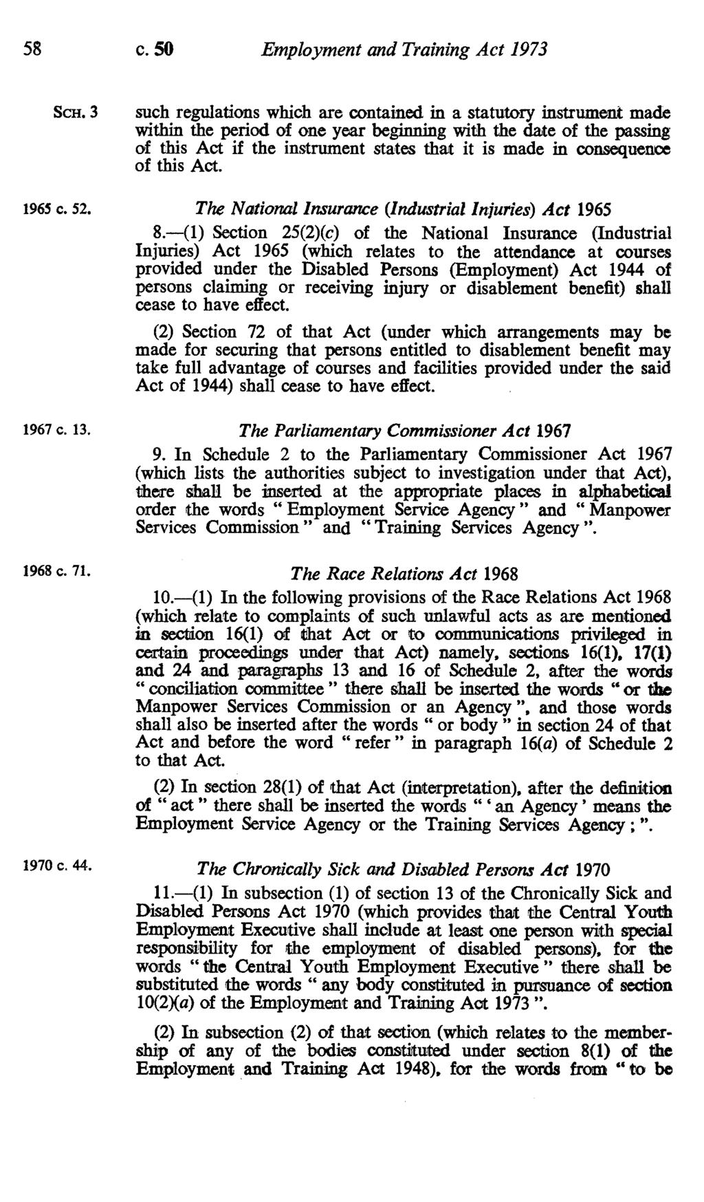 58 c. 50 Employment and Training Act 1973 SCH.