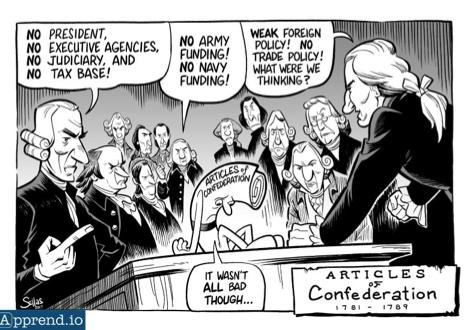 Weaknesses of the Articles of Confederation q The federal government that was established by the Articles of Confederation consisted of simply a Congress.