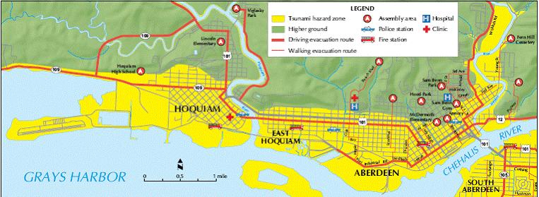 Tsunami Evacuation Map event Abredeen, Washington Local tsunami evacuation maps developed from