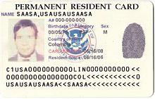 United States Permanent Resident Card or Alien Registration Receipt