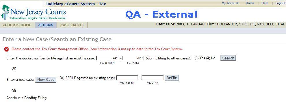 Message suggesting user to contact TCMO to update their information When external user s information is incomplete in Tax