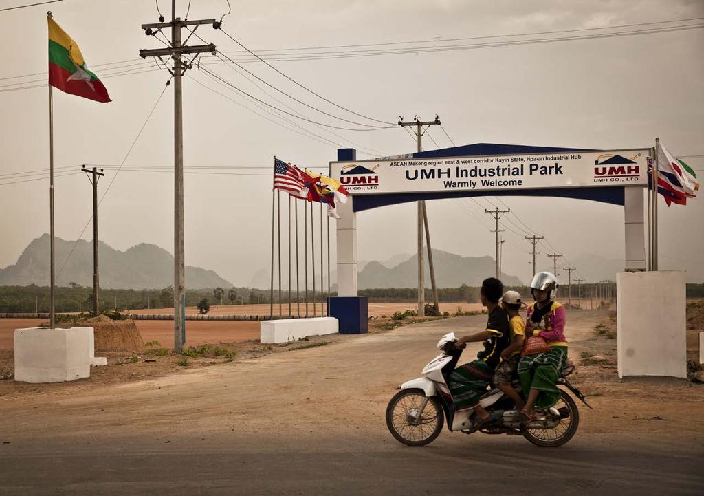 Front gate of the UMH Industrial Park in the Hpa-an Special Industrial Zone, located north of the city of Hpa-an.