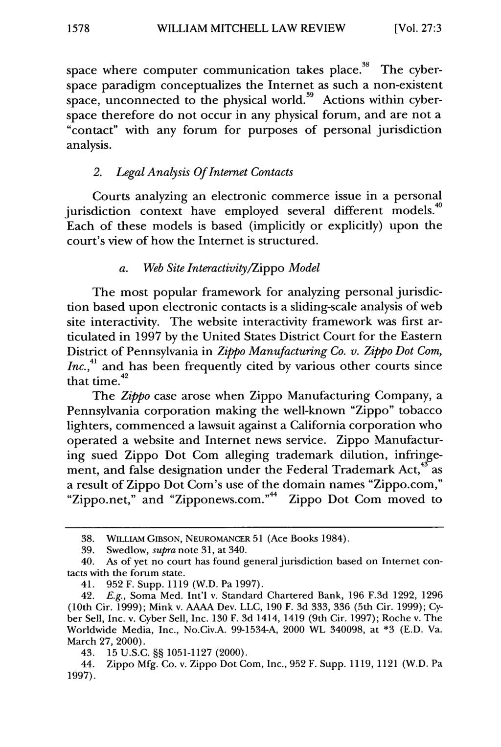 1578 William WILLIAM Mitchell Law MITCHELL Review, Vol. 27, LAW Iss. 3 REVIEW [2001], Art. 13 [Vol.