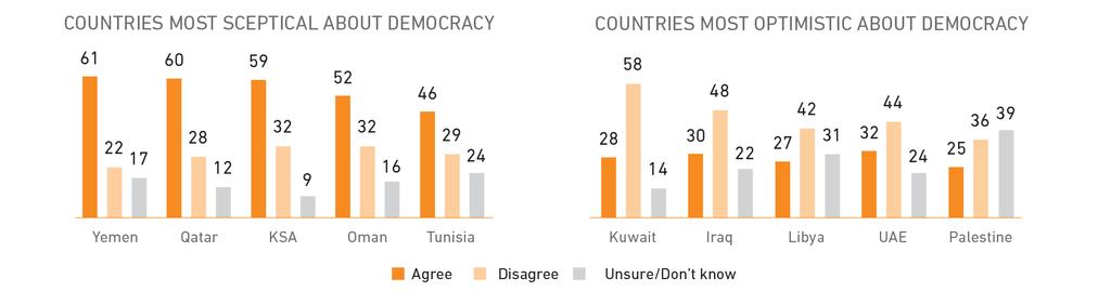 There are significant differences within individual countries on democracy, including countries that have recently gone through